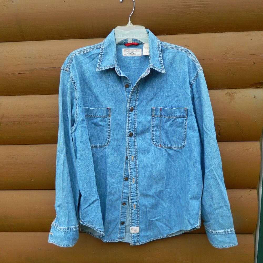 Vintage Levi's Denim Long Sleeve Button Shirt Mens L Blue Metal Buttons